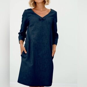 Le Muse Linen Sun Dress With Bow Dark Navy Blue Women's Size Medium